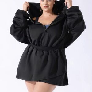POPFLEX Black Long Sleeve Hooded Tunic Dress Game Day S/M